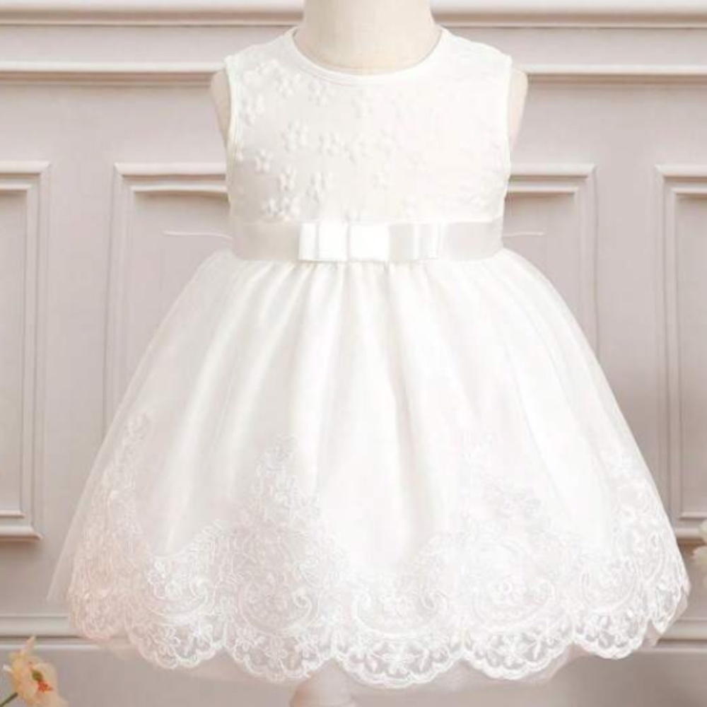 Baby Solid Embroidery Mesh Overlay Dress